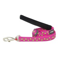 Red Dingo Design Adjustable Dog Lead - Stars Lime on Hot Pink